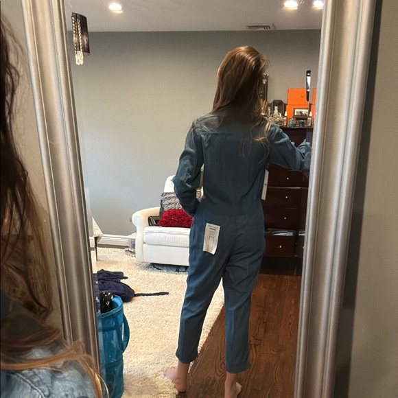 Almost Famous Stylish Blue Denim Jumpsuit size L  NWT - Picture 2 of 3